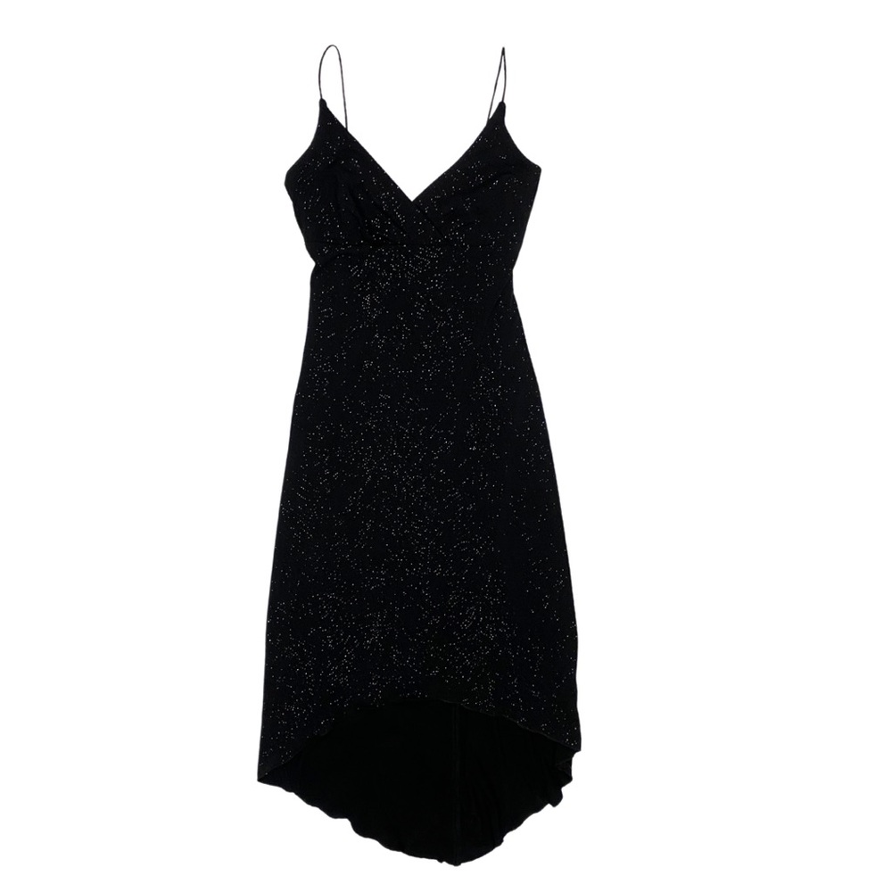 Y2K City Triangles Black Glitter Strappy Dress with Hi Lo Hemline